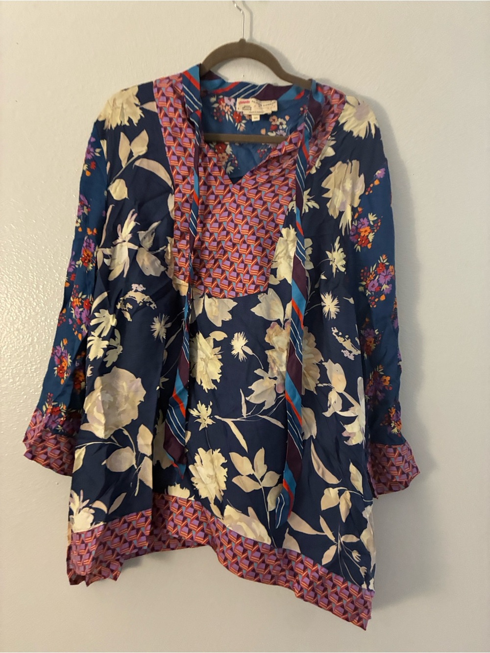 Boho Floral Navy Mixed-Print Tunic Top